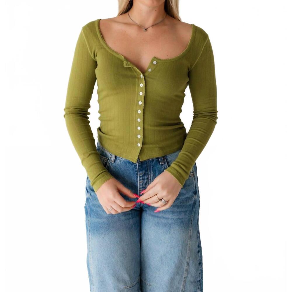 NEW FREE PEOPLE end game pointelle long sleeve top in fresh sprouts - Picture 4 of 7